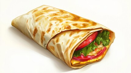 Realistic Wrap Sandwich on White Background with Fresh Ingredients. Generative AI