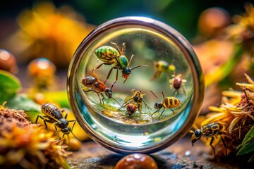 Microscopic View of No See Ums, Tiny Insects with Intricate Details Under High Magnification Lens