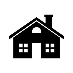 Vector black house silhouette, isolated on white background. Black house icon, sign or symbol, perfect for representing residential or real estate concepts. Geometric house logo for real property.