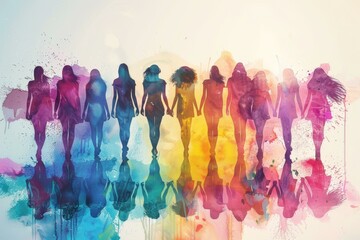 A group of diverse women holding hands in solidarity