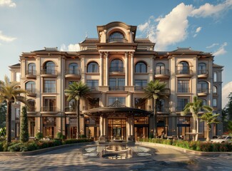 Naklejka premium Elegant Hotel Exterior Design Illustration