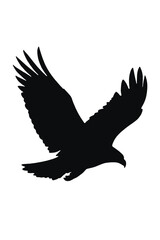 A black silhouette of a flying eagle with outstretched wings vector silhouette