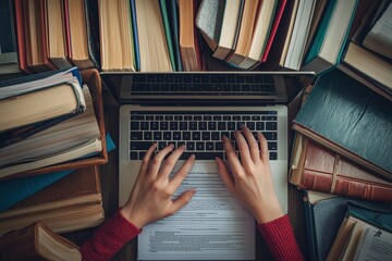Focused Student Typing Research Paper on Laptop with Digital Resources for Academic Success