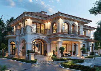 Fototapeta premium Luxury Mansion Exterior Design Illustration