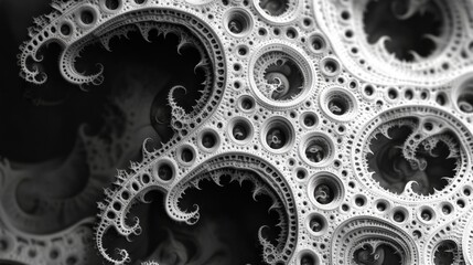 A black and white image of a spiral with many holes and a white background