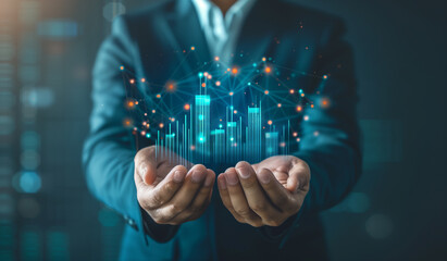 Businessman Drawing Growth Chart with Data Technology Interface