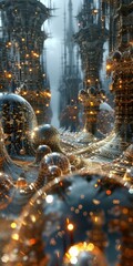 Fototapeta premium Abstract Futuristic Cityscape with Illuminated Structures