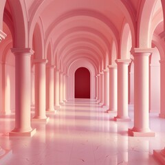 Fototapeta premium Pink Architectural Corridor Illustration