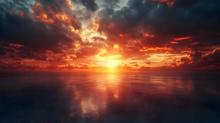 Fiery Sunset Over the Ocean Illustration