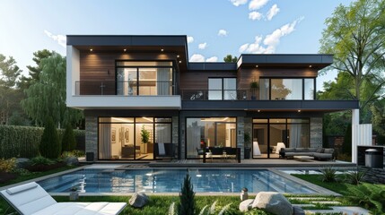 Fototapeta premium Modern Luxury House with Swimming Pool
