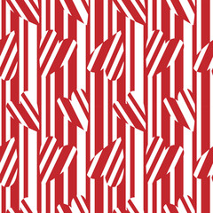 Seamless pattern for Valentine's Day. Geometric pattern with striped hearts, love texture, romantic print. For fabric, for textile, with cute geometric hearts, simple abstract print, white red colors.