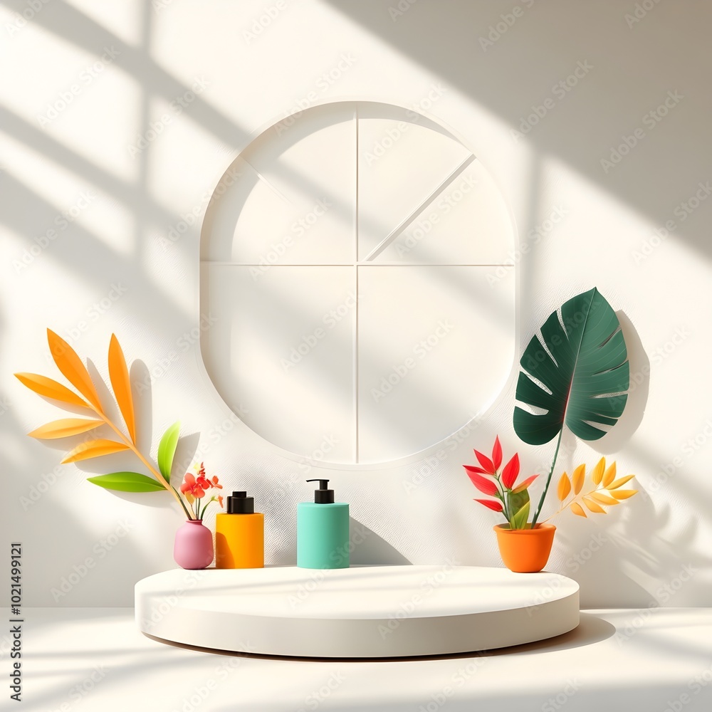 Poster minimalist 3d studio room with a white background empty floor and wall and a product podium setup th