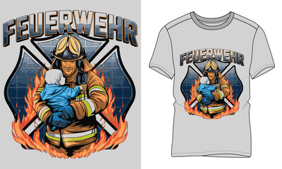 Feuerwehr - Firefighter typography vector T-shirt design. motivational and inscription quotes.
perfect for print item and bags, posters, cards. isolated on black background
