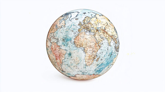 planet earth global glowing 2d illustration black and white glowing low contrast pencil drawing sepia white background, globe appealing artistic digital painting artwork sphere globe watercolor effect