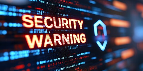 A security warning concept - the words "security warning " on a screen. Internet security and data protection theme