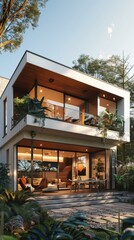Fototapeta premium Modern Tropical House Exterior Design Illustration