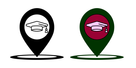 school, college, university location search vector icons set. black and white and colored