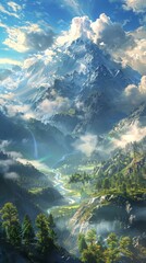 Obraz premium Majestic Mountain Scenery Illustration