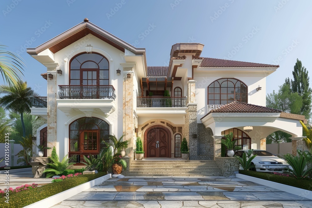 Sticker Luxury Mansion Exterior Design Illustration