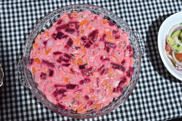 mayonnaise healthy food dish with salad vegetables greens and fruits