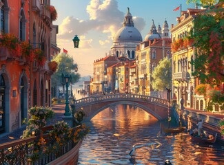 Obraz premium Venice Canal Scene at Sunrise