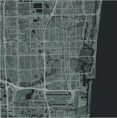 Map of Fort Lauderdale in Florida in a smooth dark style. Contains layered vector with roads water, parks, etc.
