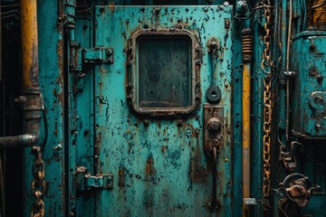 A Rusty Metal Door with a Small Window