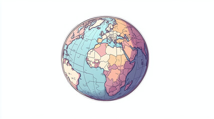 3d realistic rendered of planet earth sphere png on a white background with border dark outlines geography stand with political borders, global ball shape made of paper