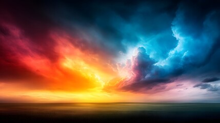 Naklejka premium Majestic sunrise or sunset sky filled with whimsical cloud formations and vibrant hues of orange pink and purple The dramatic lighting creates an ethereal atmospheric and cinematic landscape