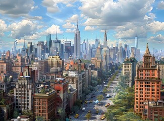 Fototapeta premium New York City Skyline Aerial View Illustration