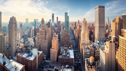 Fototapeta premium Aerial view of New York City streets, capturing the bustling traffic and architecture from above Generative AI