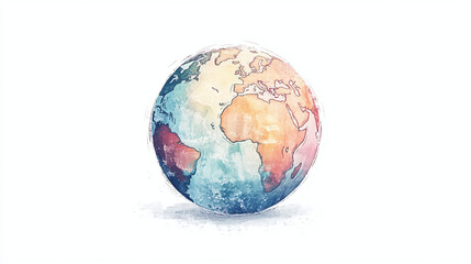 planet earth global glowing 2d illustration with black outlines glowing low contrast glow colors png white background globe appealing artistic digital painting artwork sphere globe watercolor effect