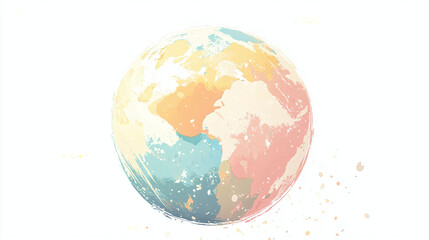 planet earth global glowing 2d illustration yellow orange blue glowing low contrast glow colors png on white background globe appealing artistic digital painting artwork sphere globe watercolor effect