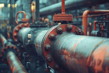 Close-up of Rusted Industrial Pipe with Flange and Bolts