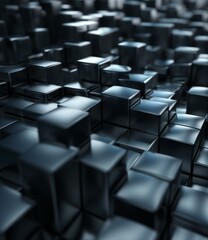 Obraz premium Abstract 3D rendering of a surface of black cubes with beveled edges and a glossy surface