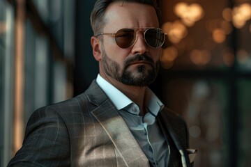 Fototapeta premium portrait of a man modern style suit fashion sunglasses lifestyle model