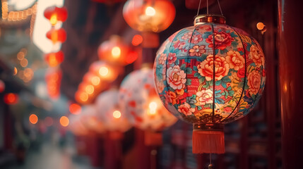 close-up of Chinese New Year lanterns