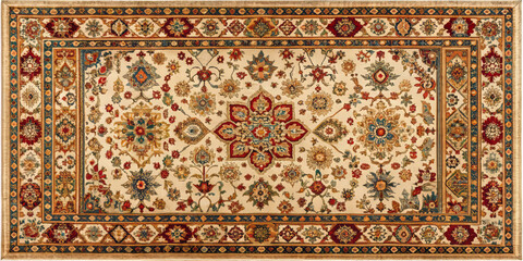 Traditional oriental rug featuring intricate geometric details and vivid colors, perfect for enhancing any living space with its rich patterns and textures