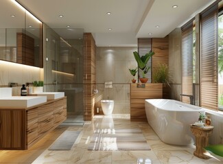 Fototapeta premium Modern Luxurious Wooden Bathroom Design