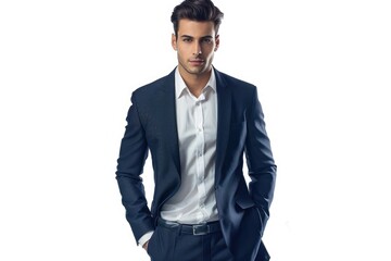 Stylish young man in business suit on white background