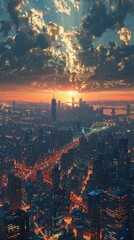 Obraz premium City Skyline Sunset Artistic Illustration