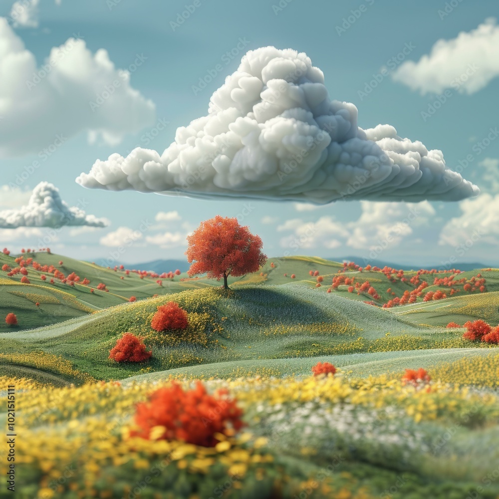 Poster Fantastic Autumnal Landscape with a Huge Cloud