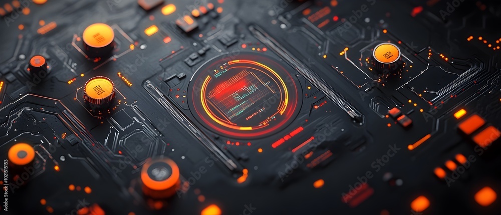 Poster luminescent techno futuristic data dashboard with holographic visualizations and precise control sys