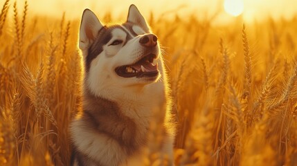 Cinematic Exploration: Joyful Husky Playing in Wheat Field