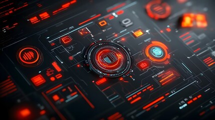 Obraz premium Captivating cyberpunk inspired futuristic HUD and GUI elements integrated into a mesmerizing digital landscape highlighting the innovative future of advanced technology and digital interfaces