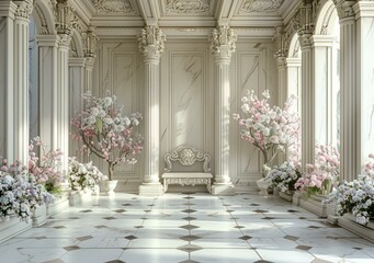 Naklejka premium Elegant Palace Interior with Blooming Flowers