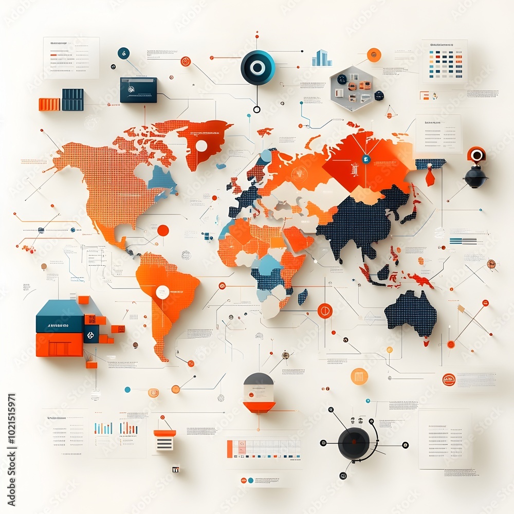 Poster cutting edge system orchestrating seamless global trade and logistics interactive digital map showca