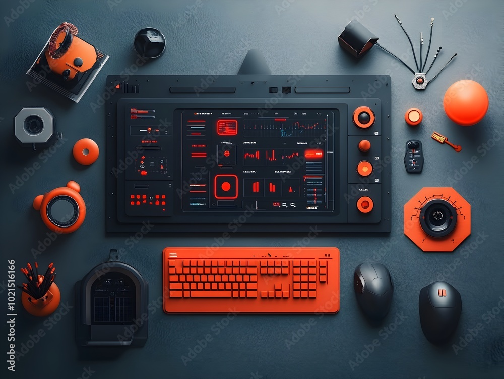 Poster technological backdrop showcasing a seamless virtual control panel with a mesmerizing hud and gui cl