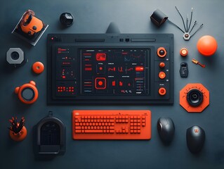 Fototapeta premium technological backdrop showcasing a seamless virtual control panel with a mesmerizing HUD and GUI Clean lines angular geometry