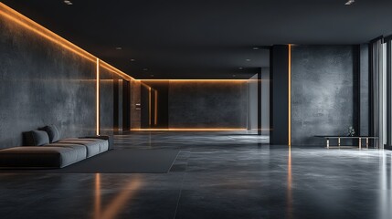 Modern photo studio with dark background, professional lighting, and sleek flooring, High-end photography environment, Generative Ai